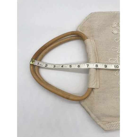 Handmade Canvas Clutch Purse‎ Embroidered Bamboo Handles Tote Bag Boho Cottage - Picture 12 of 14